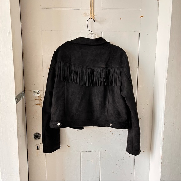 Chartou Faux Suede Fringe Cropped Moto Jacket - Picture 3 of 15